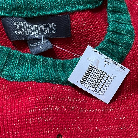 Ugly Christmas Sweater Fuzzy Tree Sleeves Bell Pompoms Green Red Mens Womens L - Picture 2 of 4